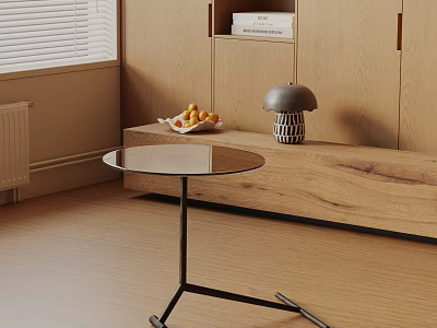 Modern Side Table With Glass Top Black Metal Frame In Living Room Wooden Cabinet Lamp 3d model