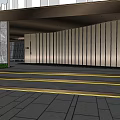 Modern Sales Office Building Design With Glass Curtain Wall Lawn And Steps
