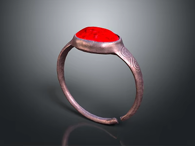 Elegant Metal Ring Design With Red Gemstone And Intricate Carved Patterns 3d model