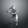 Game Movie Character With White Mecha Suit Silver Black Details Head Antenna Forward Sprinting Pose