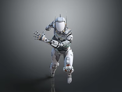 Game Movie Character With White Mecha Suit Silver Black Details Head Antenna Forward Sprinting Pose 3d model