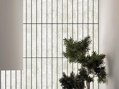 Foyer Hallway Interior With Vertical Striped Wall And Green Plant 3d model