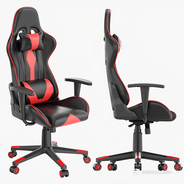 Ergonomic Black Red Gaming Desk Chair With Adjustable Swivel Base And Armrests 3d model 