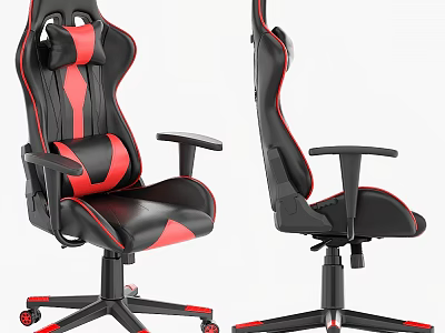 Ergonomic Black Red Gaming Desk Chair With Adjustable Swivel Base And Armrests 3d model