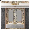 Modern Luxury Vanity Design With Double Mirrors Gold Frames And Floral Patterned Backsplash 3d model