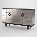 Modern TV Stand With Silver Grid Patterned Panels And Diamond Shaped Black Handles 3d model