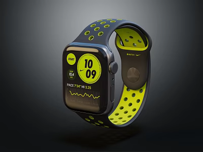 Smart Watch With Black And Yellow Strap Featuring Time Step Count And Heart Rate 3d model