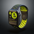 Smart Watch With Black And Yellow Strap Featuring Time Step Count And Heart Rate