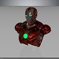 Red Iron Man Character Bust With Glowing Eyes And Green Energy Core