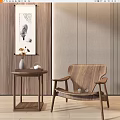 Modern Wooden Accent Chair with Side Table Vase Tea Set in Cozy Interior