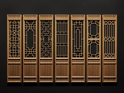 Traditional Chinese Wooden Room Dividers With Intricate Carved Patterns And Classic Design 3d model