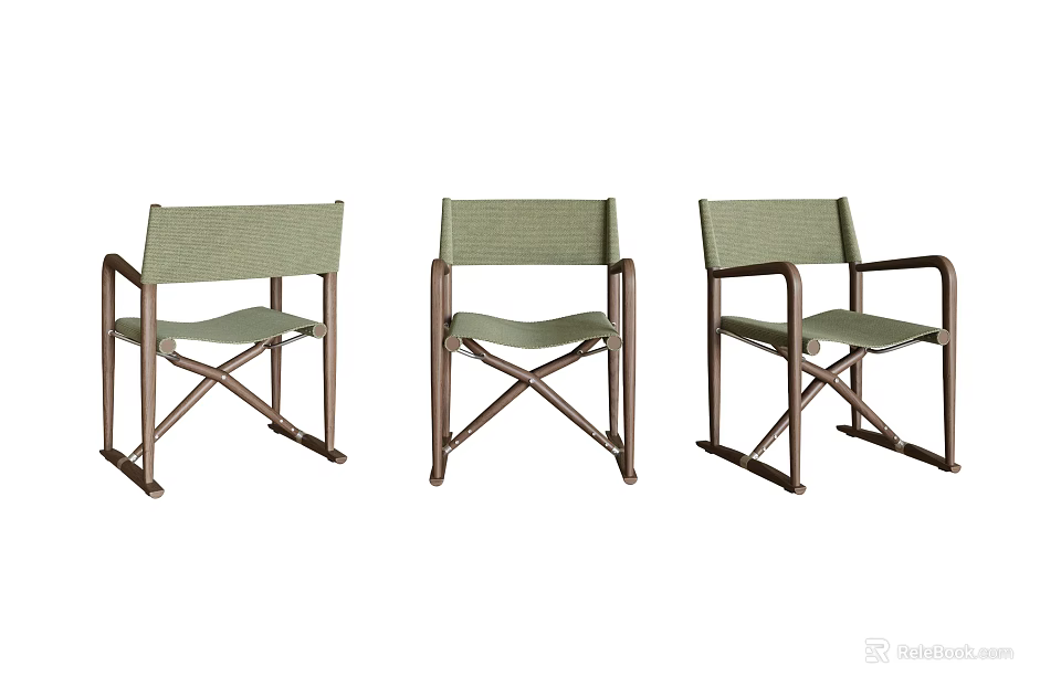 Light Green Outdoor Chairs With Wooden Frame And Canvas Seat Cross Leg Design 3d model 
