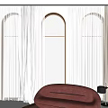Curtains White Sheer and Beige for Arched Windows in Living Room with City River View
