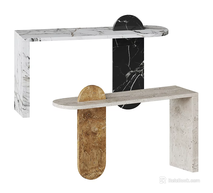 Modern Marble Console Table With Geometric Design And Multi Color Textures For Interior Decor 3d model