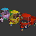 Vibrant Motor Tricycles With Blue Yellow Red Bodies And Floral Patterns
