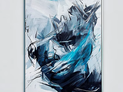 Abstract Art Picture Frame With Blue Black Brush Strokes Modern Design For Home Wall Decor 3d model