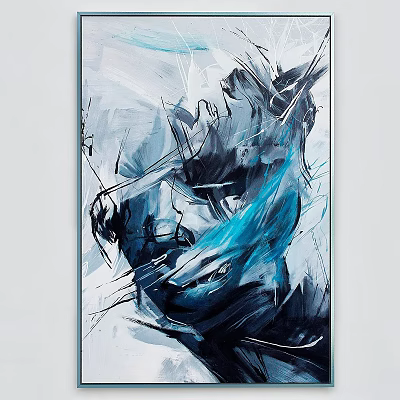 Abstract Art Picture Frame With Blue Black Brush Strokes Modern Design For Home Wall Decor 3d model