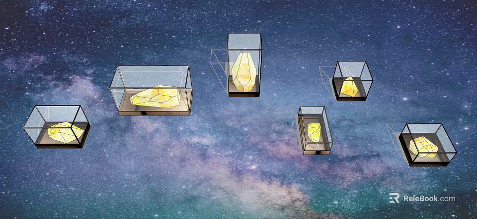 Modern Outdoor Lights with Transparent Glass Design Yellow Light Various Shapes and Starry Sky Background 3d model 