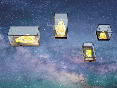 Modern Outdoor Lights with Transparent Glass Design Yellow Light Various Shapes and Starry Sky Background 3d model