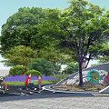 Beautiful Park Landscape Design With Circular Elements Curved Paths And Green Trees