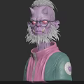 Game Movie Character With Purple Skin White Hair Beard Red Eyes In Pink Green Jacket