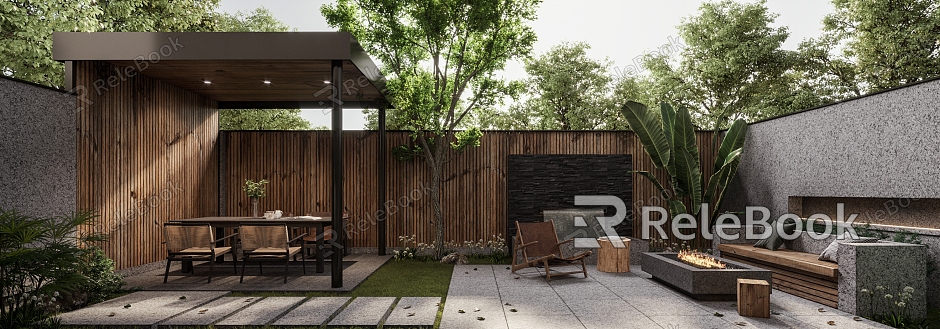 Modern Courtyard Natural Wood Grain Villa Courtyard Garden model