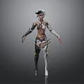 3D Female Character With Short Hair Futuristic Outfit Mechanical Arms And Leg Armor