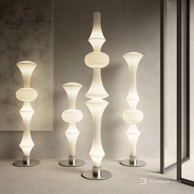 Modern Floor Lamps With Unique Shape White Silver Metal Base Gray Background 3d model 