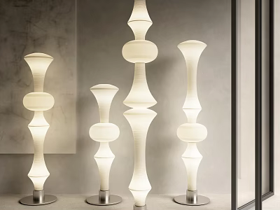 Modern Floor Lamps With Unique Shape White Silver Metal Base Gray Background 3d model