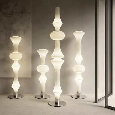 Modern Floor Lamps With Unique Shape White Silver Metal Base Gray Background 3d model