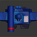 Blue Robot Character 3D Render With White Orange Accents And Chest Emblem Design