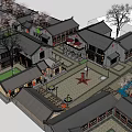 Ancient Architecture Complex Featuring Traditional Courtyards And Cherry Blossom Trees 3d model