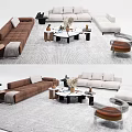 Modern Sofa and Coffee Table Set Featuring Brown White Sofas Side Tables and Area Rug 3d model