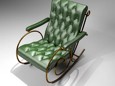 Green Leather Tufted Rocking Leisure Chair With Gold Metal Frame And Classic Design 3d model