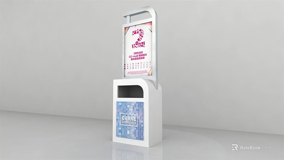 Public Facility With Advertising Display Screen And Trash Bin For Campaign Information 3d model