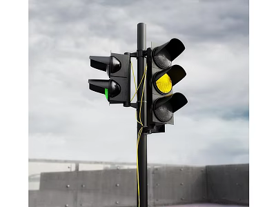 Outdoor Traffic Light with Black Housing Yellow and Green Illuminated Lights in Urban Outdoor Setting 3d model