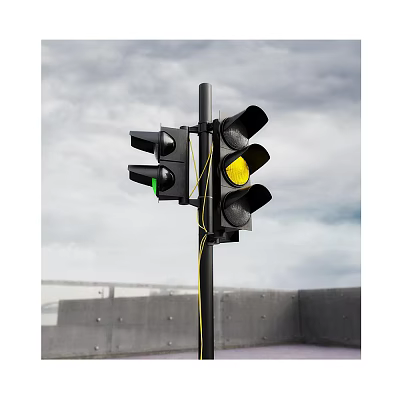 Outdoor Traffic Light with Black Housing Yellow and Green Illuminated Lights in Urban Outdoor Setting 3d model