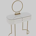 Elegant Modern Dressing Table With White Top Gold Metal Legs And Round Mirror Drawer