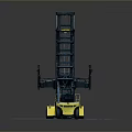 Yellow Industrial Forklift With Black Mast Structure On Blue Circular Display Platform Model 3d model