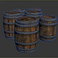 Classic Vintage Wooden Barrels With Metal Hoops And Distressed Wood Grain