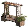Stylish Hanging Outdoor Sofa With Wooden Pergola Planter Boxes Soft Cushions And Lush Green Plants