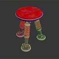 Red Round Seat Stool With Metal Spring Legs And Stable Silver Base 3d model
