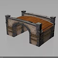 Stone Bridge with Bricked Arched Structure Wooden Deck Stone Railings and Metal Accents