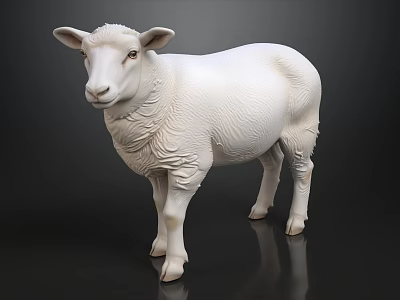 White Sheep 3D Model in Standing Pose on Black Background with Detailed Wool Texture 3d model