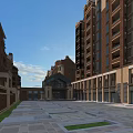 Modern Residential Building Exterior With Brick Facade Balconies Green Lawn And Clear Sky