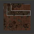 Cozy Cartoon Tavern Interior Scene With Stone Walls Wooden Shelves Barrels Stools And Counter