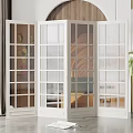 White Four Panel Room Divider With Glass Lattice Design For Modern Interior 3d model