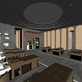 Luxurious SPA Sauna Interior With Circular Ceiling Massage Beds And Warm Lighting 3d model