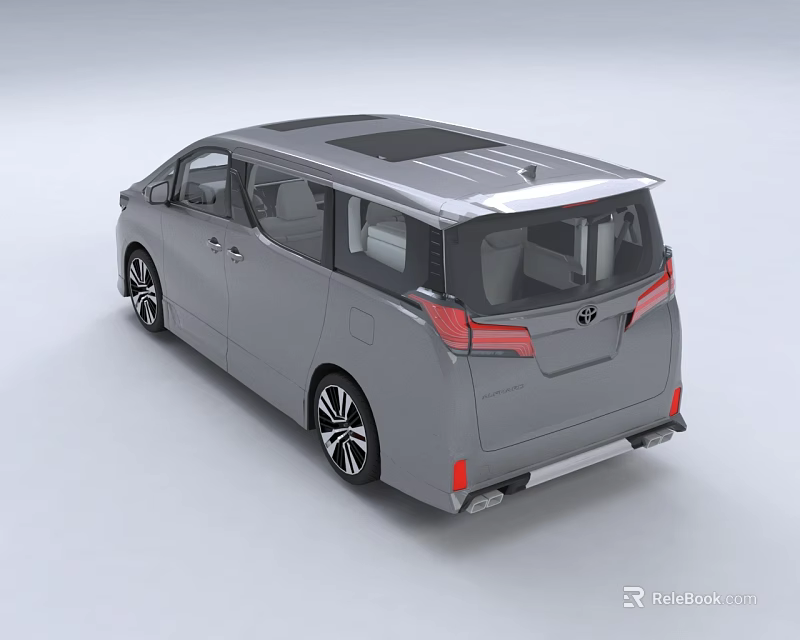 Toyota MPV Gray Car Rear View With Silver Roof Black Wheels And Red Taillights 3d model 