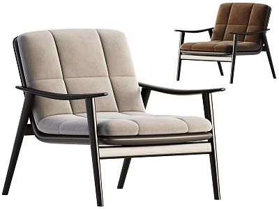 Modern Accent Chair With Wooden Frame Light Beige And Dark Brown Padded Seats 3d model